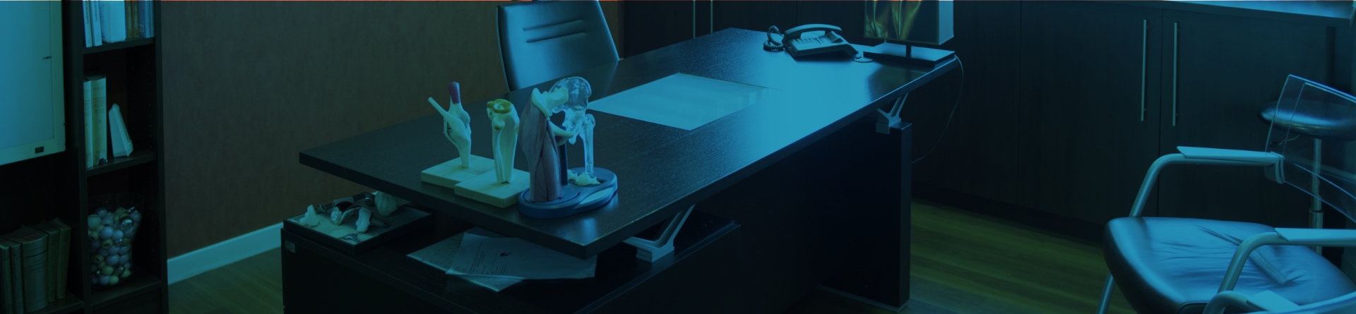 Cabinet de consultation m&eacute;dicale avec bureau et maquettes anatomiques
