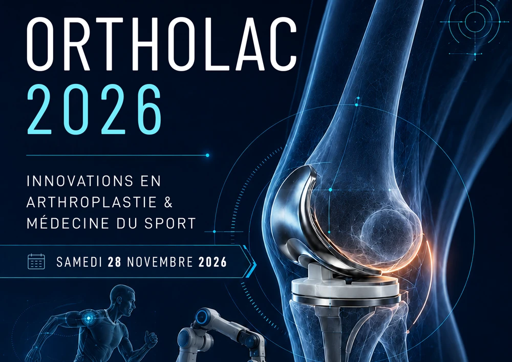 Affiche de la conférence novembre 2026 sur les innovations en arthroplastie et médecine du sport